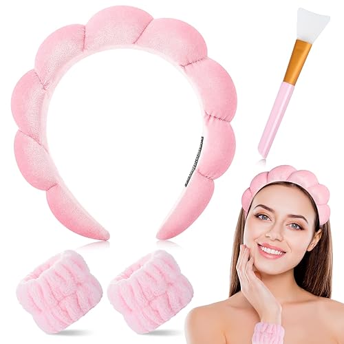 Miniatura 1 de Jspupifip Diadema de esponja para spa, muñequera, bandas elásticas para lavado de cara, banda para el pelo de burbujas de spa, toalla de lavado,