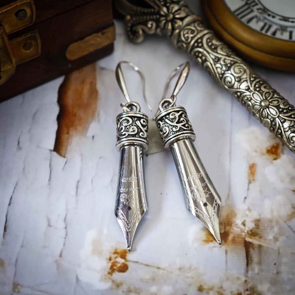 Silver Pen Nib Earrings – Writer Jewelry for Authors, Teachers & Book Lovers – Silver-Plated Ear Wires