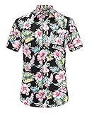 JEETOO Men's Casual Flower Print Short Sleeve Button Down Hawaiian Aloha Shirt(M,Blackflower)