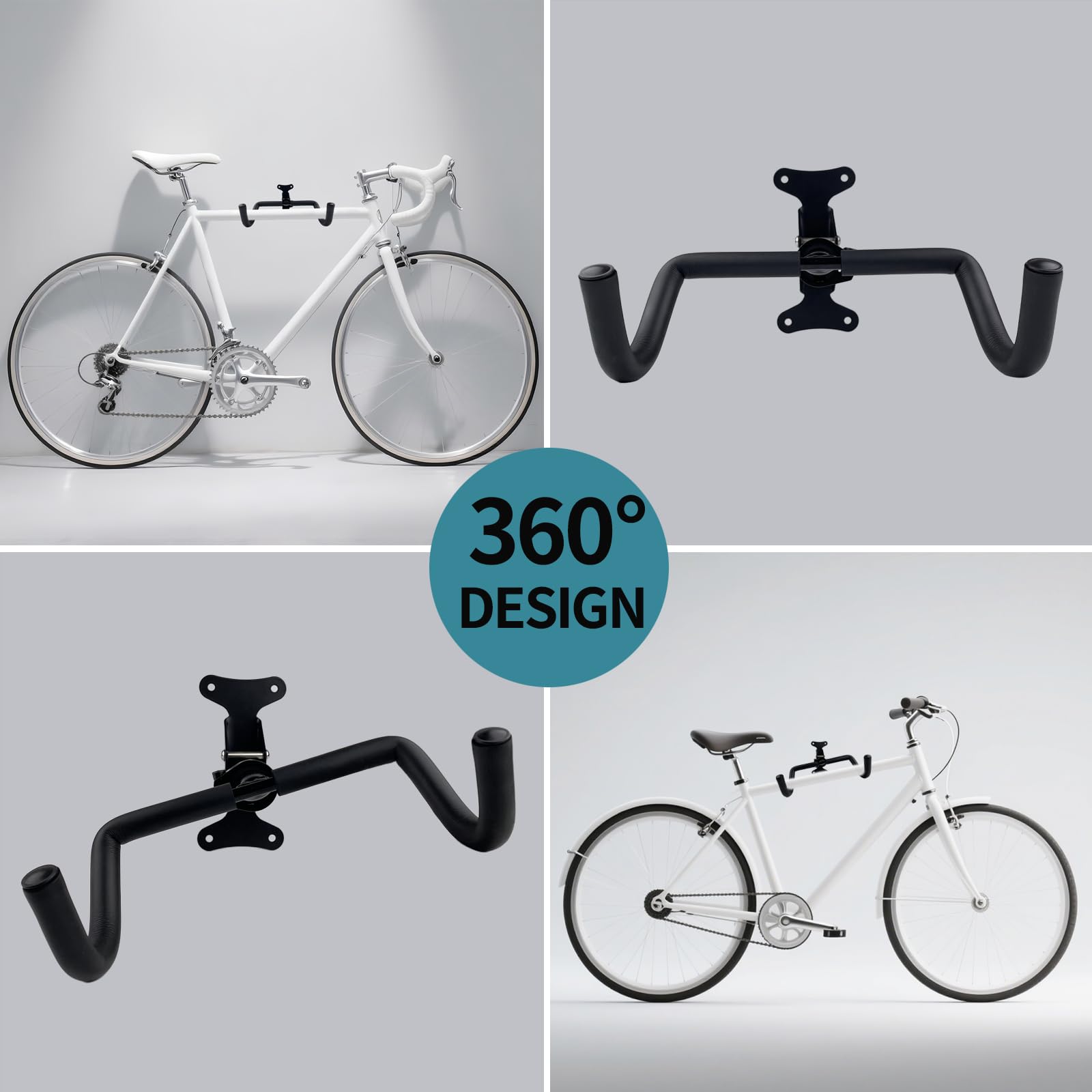Soporte de Pared Para Bicicleta, Portabicicletas Plegable, Acolchado de Espuma EVA, Material Metálico, Angulo y Distancia de Pared Ajustables, Para Bicicleta de Montaña, de Carre