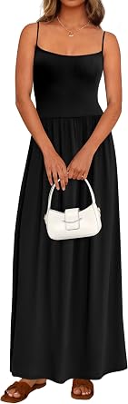 PRETTYGARDEN Womens Spaghetti Strap Maxi Dresses Sleeveless Summer Dress Long Casual Knit Flowy Beach Sundresses with Pockets