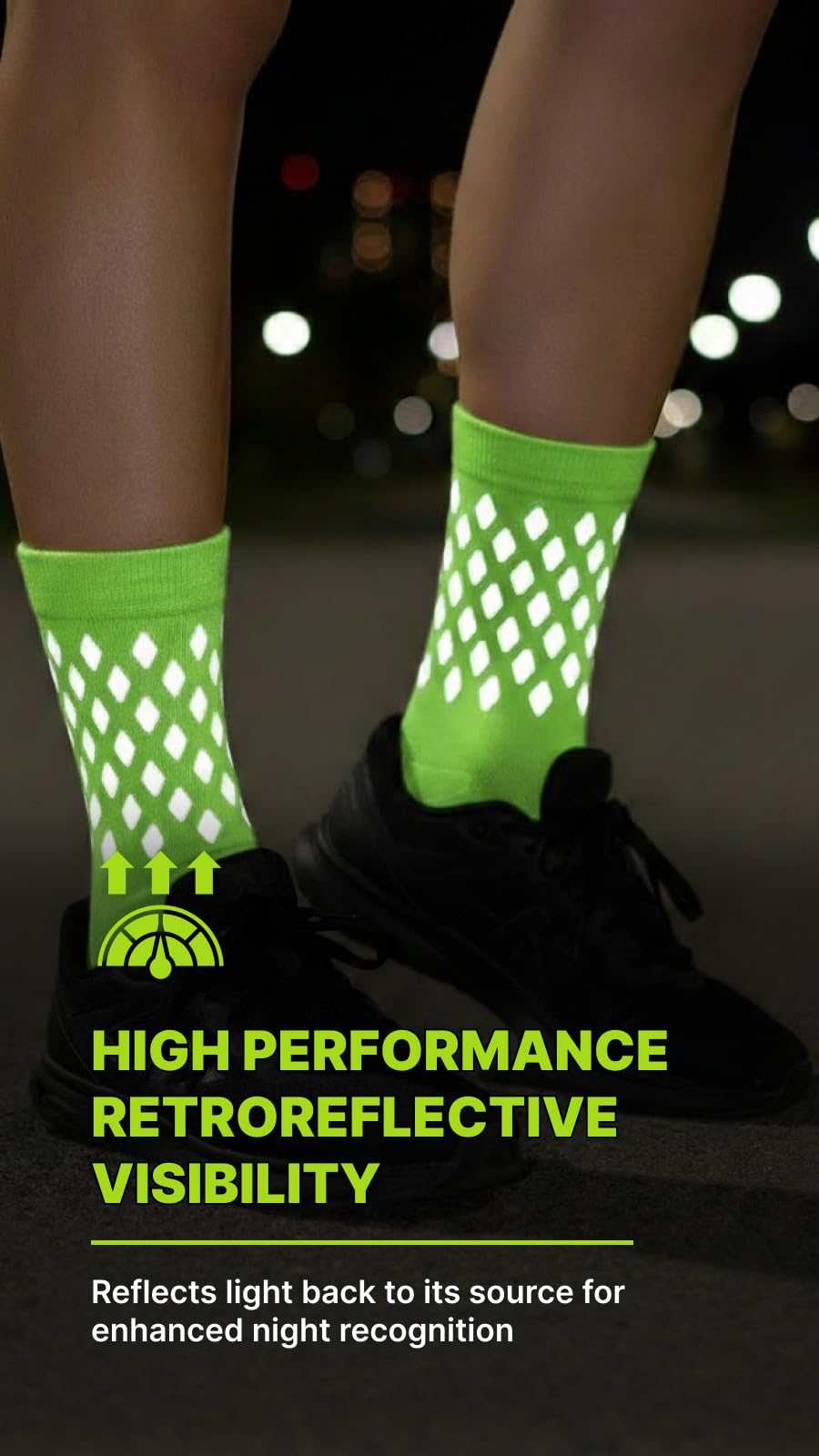 Calcetines reflectantes de ciclismo y correr - Equipo de running de seguridad nocturna, Amarillo-ventilado-3 pares, Large