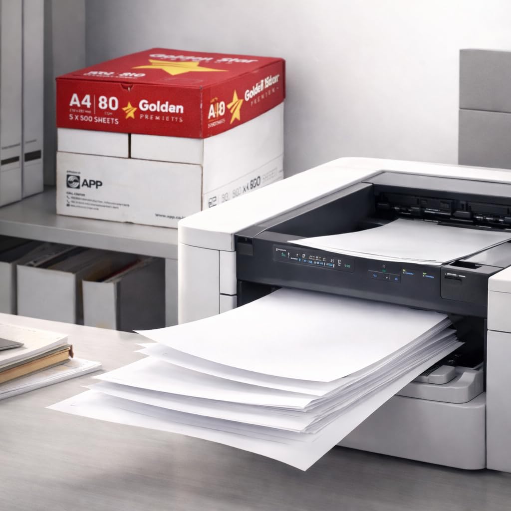 Caja 2500 Folios A4 80gr Papel Impresora Multifunción, 5 Resmas 500 Hojas, Papel Blanco A4 Para Fotocopiadora e Impresora Láser y Tinta, Paquete Oficina Imprimir y Escribir Calidad
