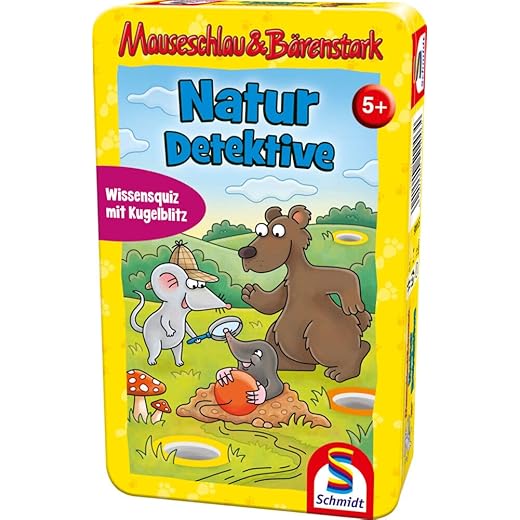 Schmidt Spiele 51446 Mauseschlau und Bärenstark, Naturdetektive, Bring Mich mit Spiel in der Metalldose, bunt