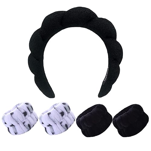Diadema de esponja de spa para lavar la cara, diadema de maquillaje para mujeres, con 4 bandas para el cabello, accesorios para el cuidado de la