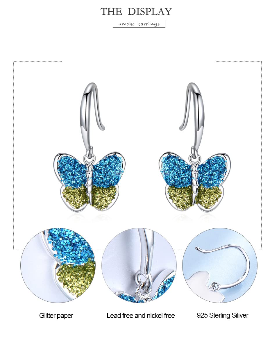 LOKILOKI Orecchini Pendenti A Farfalla in Argento Sterling 925 con Paillettes per Regali di Gioielleria per Feste da Donna