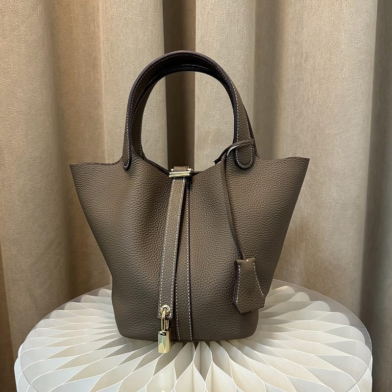 Women's Genuine Leather Bucket Bag, Adjustable Shoulder Crossbody Purse, Soft Small Handbag for Work Travel Gif2