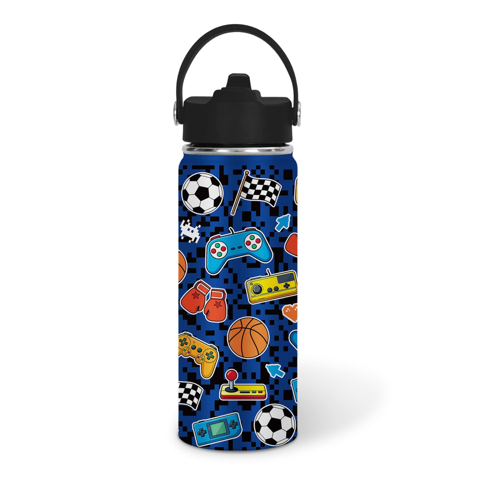 Gamer Water Bottle for Kids Boys 18 oz Kids Insulated Water Bottle with Straw Back to School Gifts