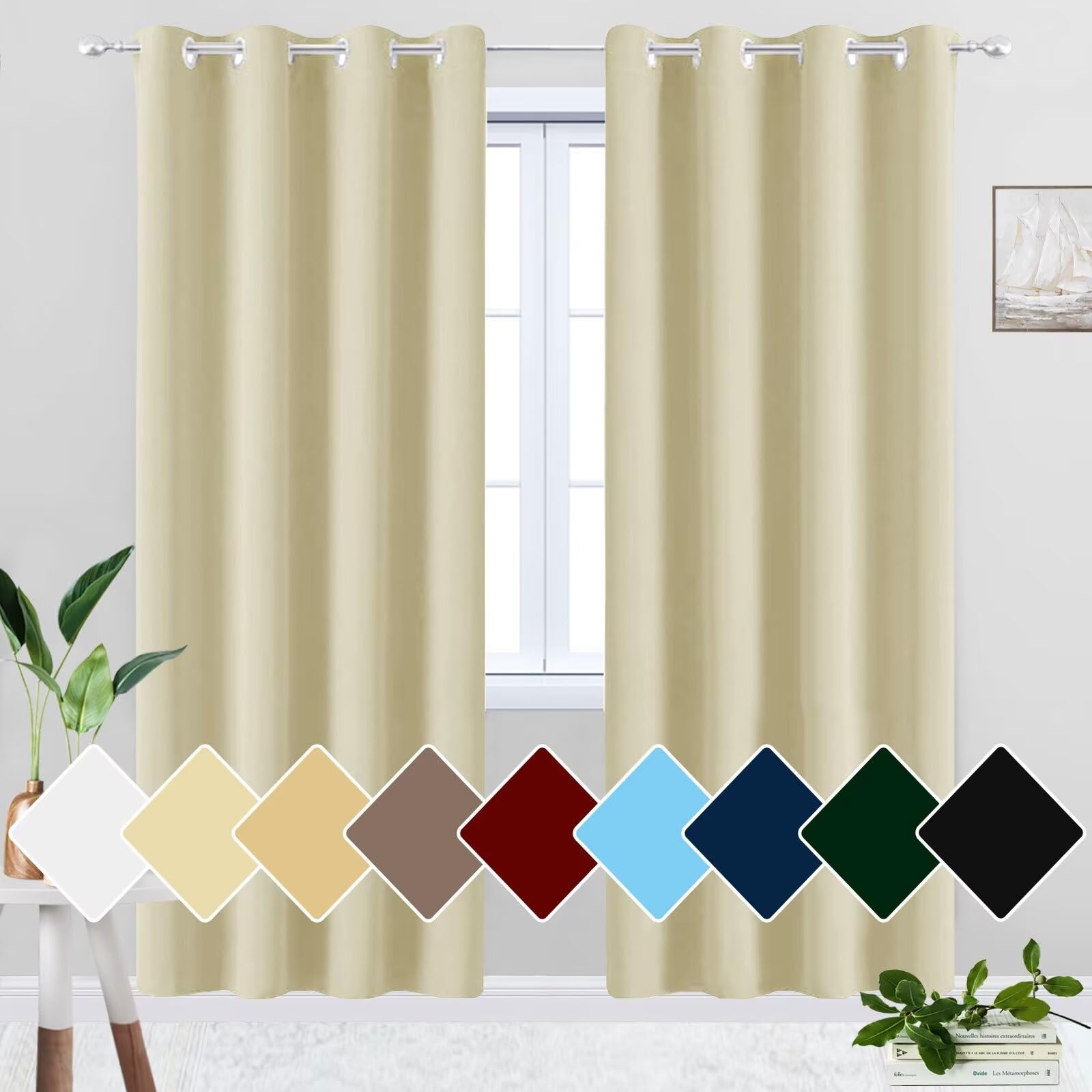 HUAXIQUE Cortina Opaca Aislante Termica Frio y Calor con Ojales Cortinas Salon Opacas para Salon Modernas Habitación Comedor Beige 240x200cm