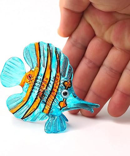 Miniatura 9 de ZOOCRAFT Figura de pez de cristal azul Acuario Artesanía Miniatura Soplado a mano Coleccionables