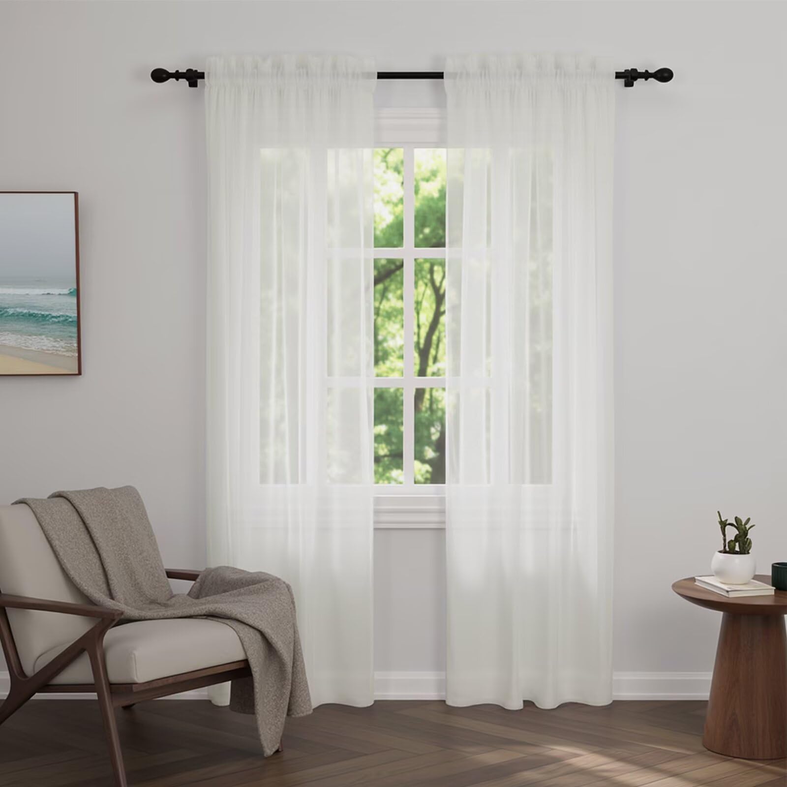 Zdada Net Curtains for Windows 84 Drop, Beige Slot Top Voile Curtains, Semi Transparent Sheer Curtain Net Curtain Panel for Living Room Kitcken W60xL84 Inch,2 Panels