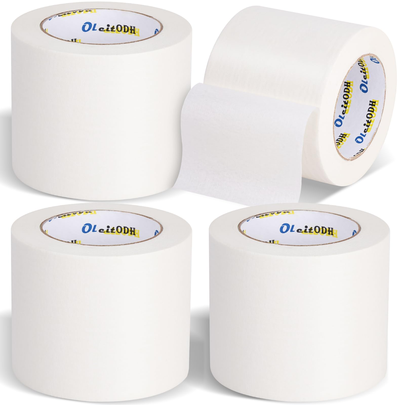 4 Rolls White Painters Tape Bulk 4 inch x 60 Yards, Total 240 Yd, Painters Masking Tape No Residue Wall Painting Tape Artist Tape Trim Edge Finishing