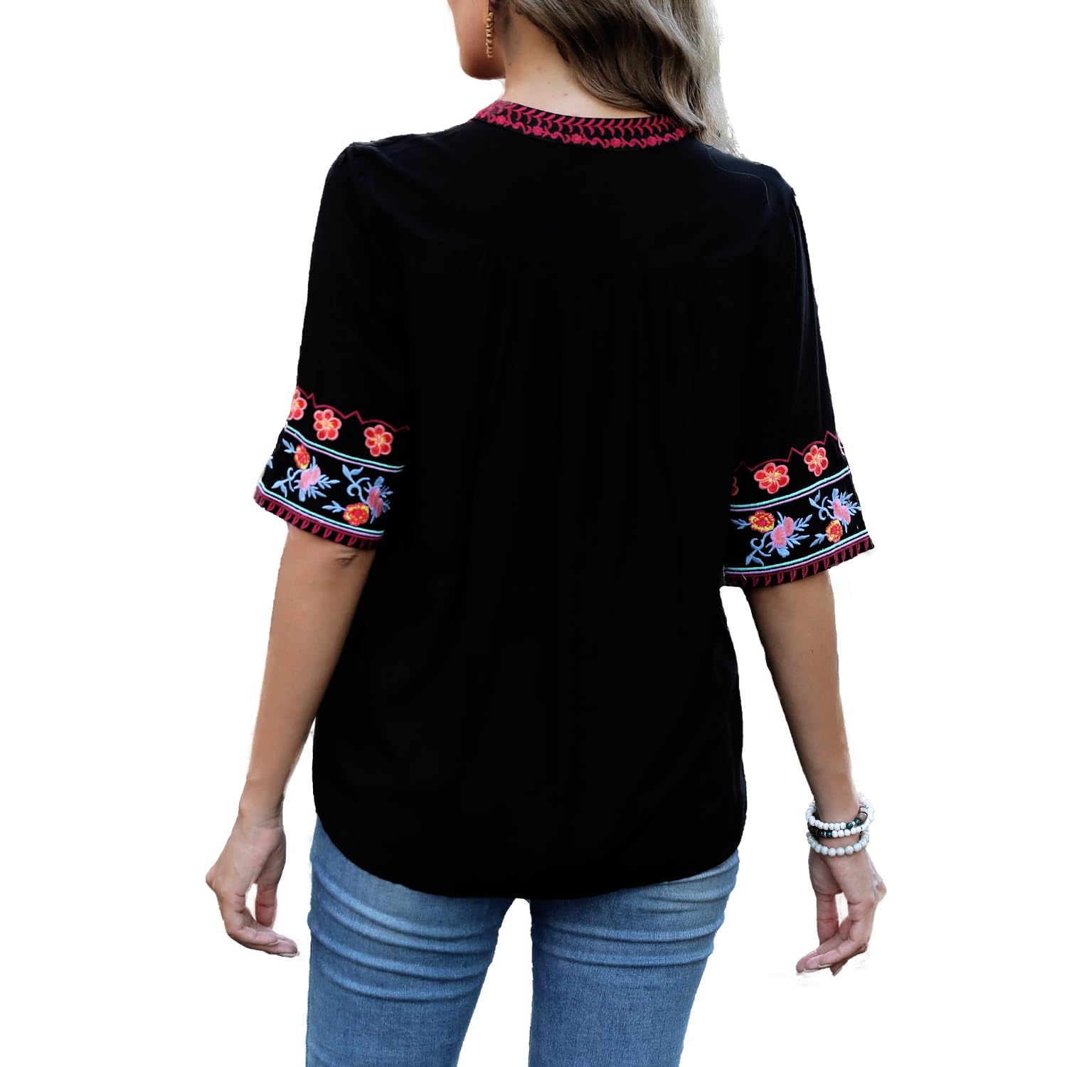 Seasonal Ukraine Bluse Sommer Damen Tunika Bohemian Stickerei Folklore Tops Boho Hippie Kurzarm Lose Oberteil