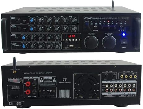 Pyle PMXAKB2000 - 2000 Watts (1000W + 1000W at 4 Ohms) DJ Karaoke Mixer and Amplifier with Built-in Bluetooth - 2 Microphone Inputs with Effects and EQ