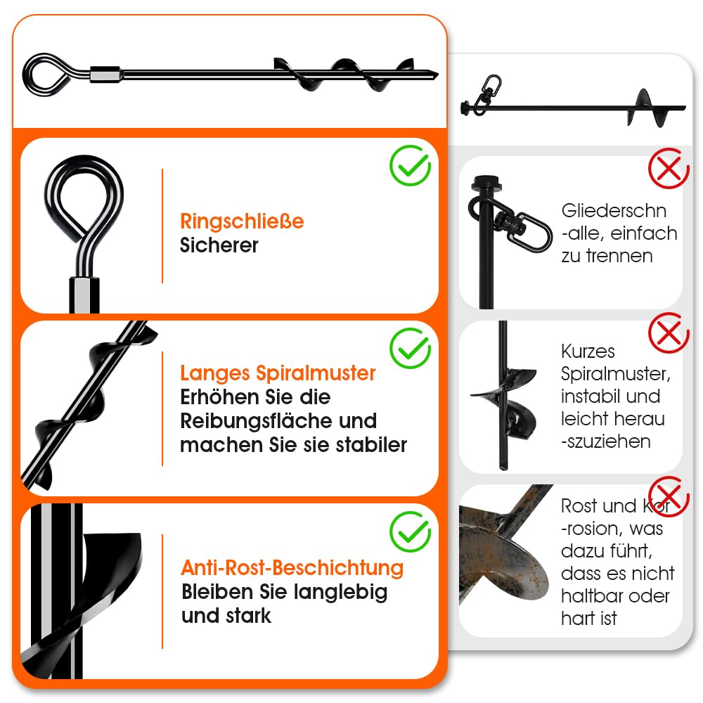 Bodenanker Erdanker, Bodenanker Trampolin Zum Eindrehen, Heavy Duty Trampolin Anchor für Zelte, Schaukelgestell, Vordächer, Camping, Widerstehen Starkem Wind Rostfrei 4/8er Set