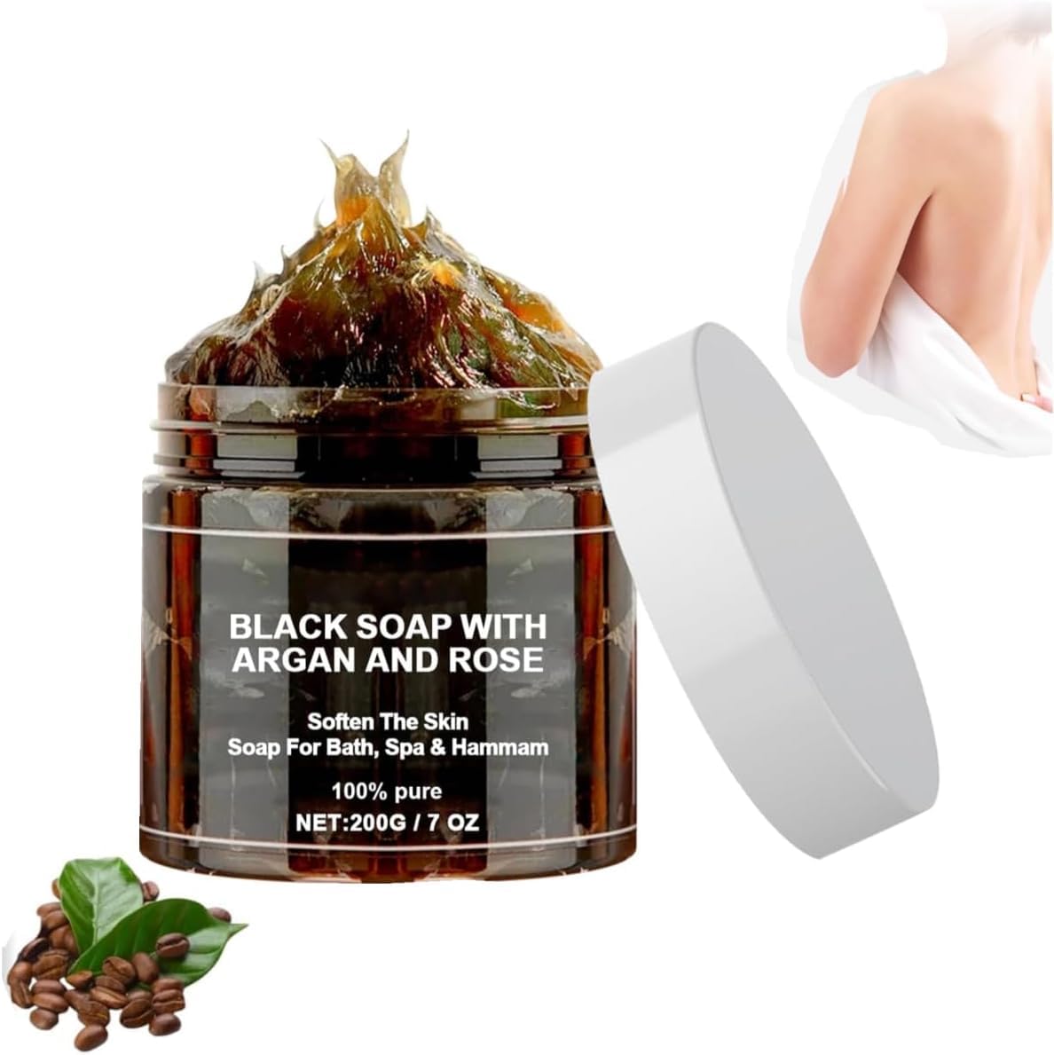 Morocco Black Beldi Soap with Argan and Rose - African Exfoliating Body Scrub Bar, Natural and Suitable for All Skin Types (1Pc)
