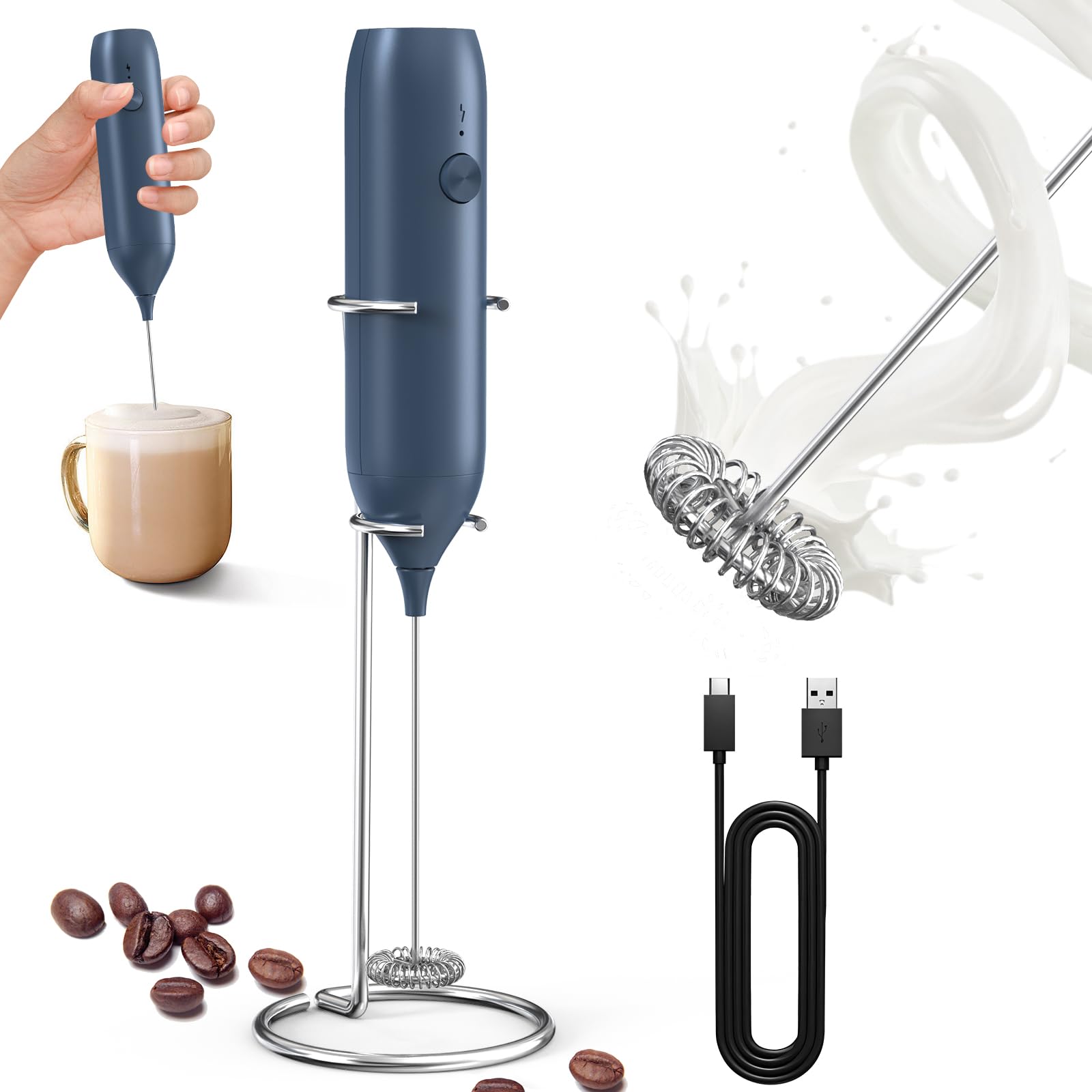 CIRCLE JOY Montalatte a Mano con Supporto, Frullino Montalatte Elettrico, a Batteria Mini Schiumatore per Latte, Cappuccino, Matcha, Regalo da Cucina, Nero — view 18
