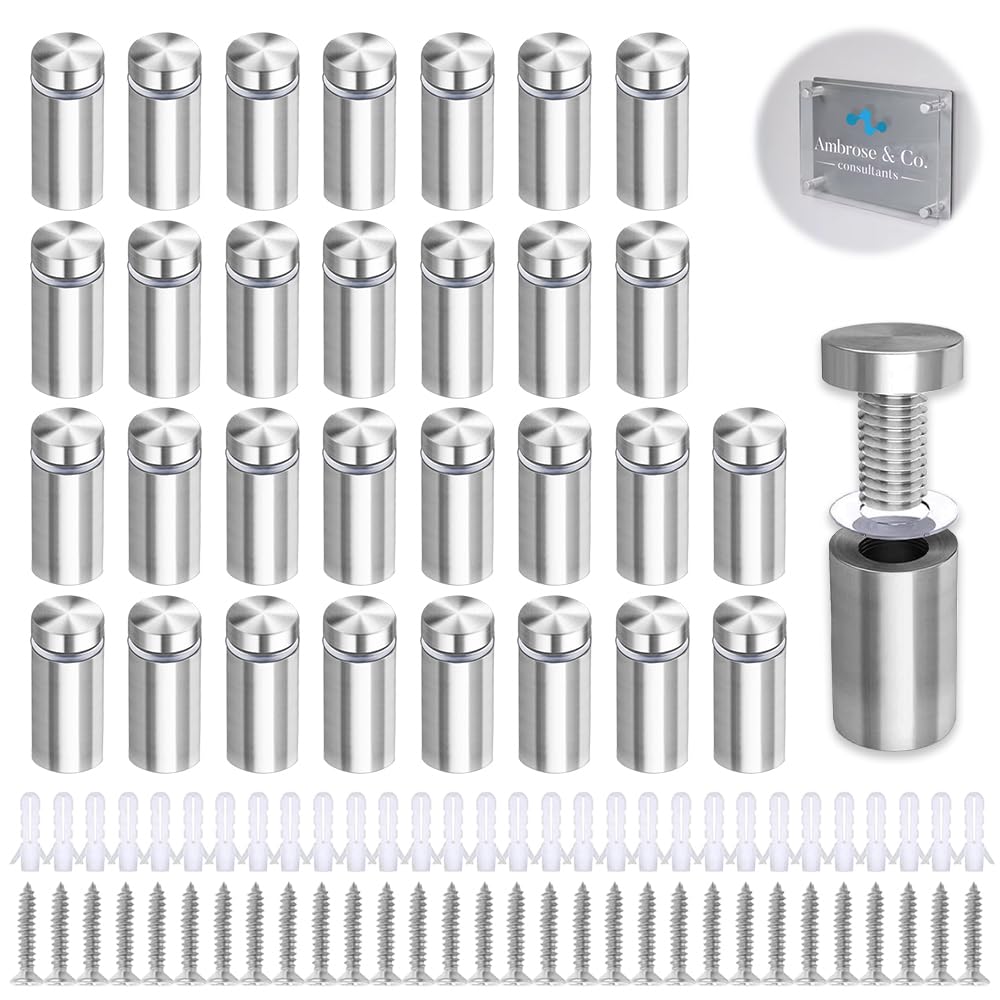 30 Distanziali Per Targhe In Acciaio Inox - Supporti Vite Per Vetrine, Insegne, Specchi, Con Guarnizioni - Foto 4