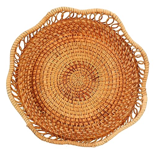 NAMOARLY 1pc Rattan Fruit Bowl Decorative Trays Seagrass Basket Home Fruit Basket Fruit Vegetable Storage Basket Bread Baskets for Woven Storage Baskets Snack Serving Basket Wooden Orange