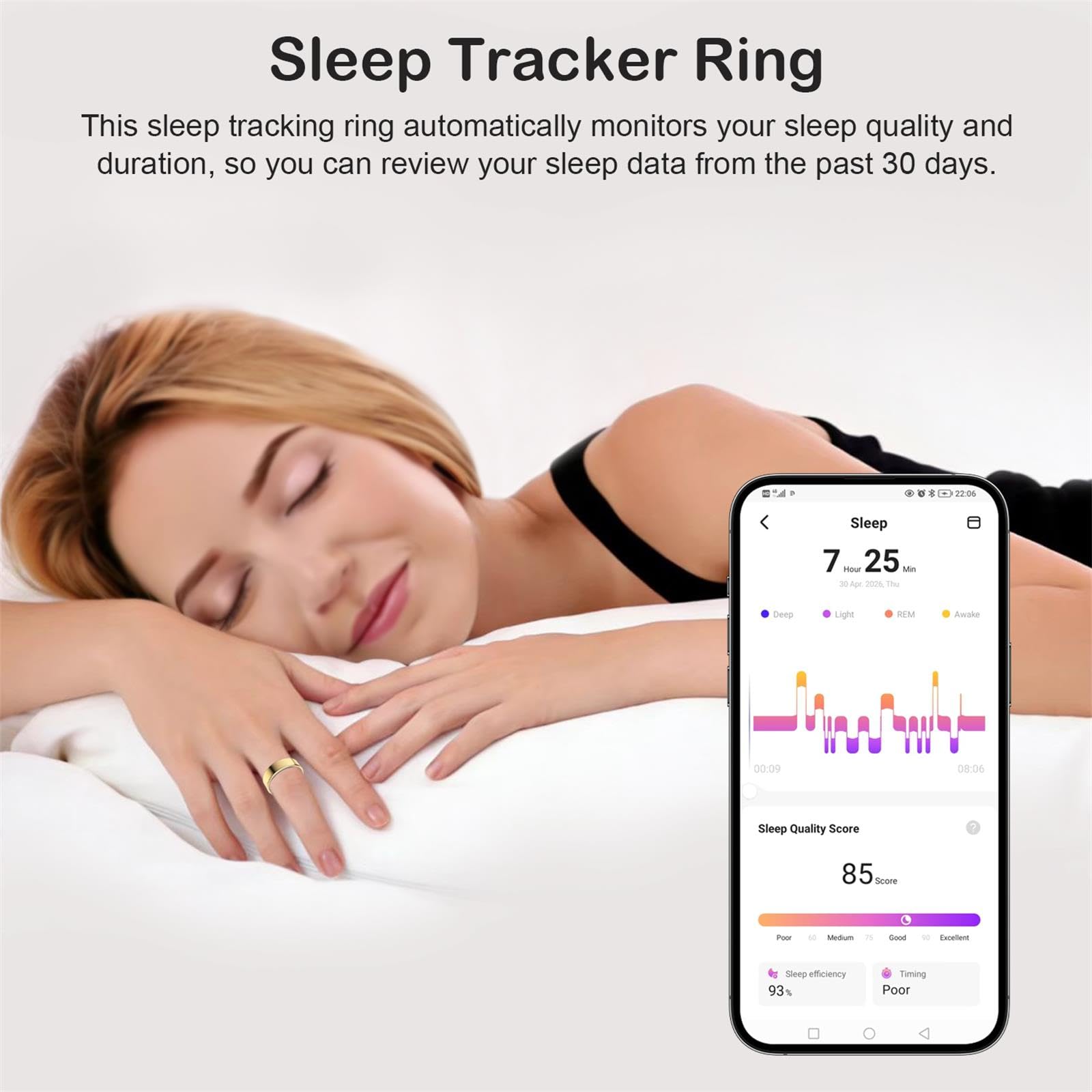 Anello intelligente per donne e uomini, smart ring fitness tracker, anello di misura con monitoraggio del sonno, frequenza cardiaca, contapassi, batteria a lunga durata, senza costi di abbonamento
