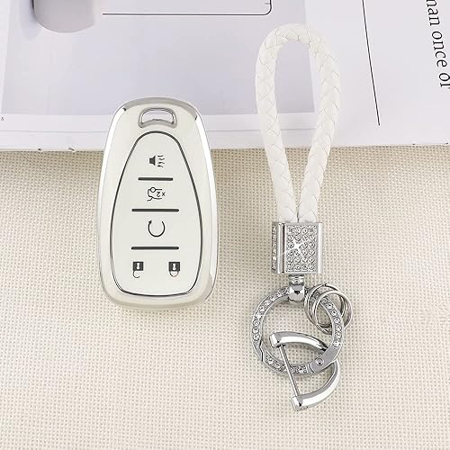 Miniatura 8 de PIFOOG Funda para llavero Chevy con 5 botones, color blanco y plateado, funda protectora para llaves de coche, funda protectora para Chevrolet