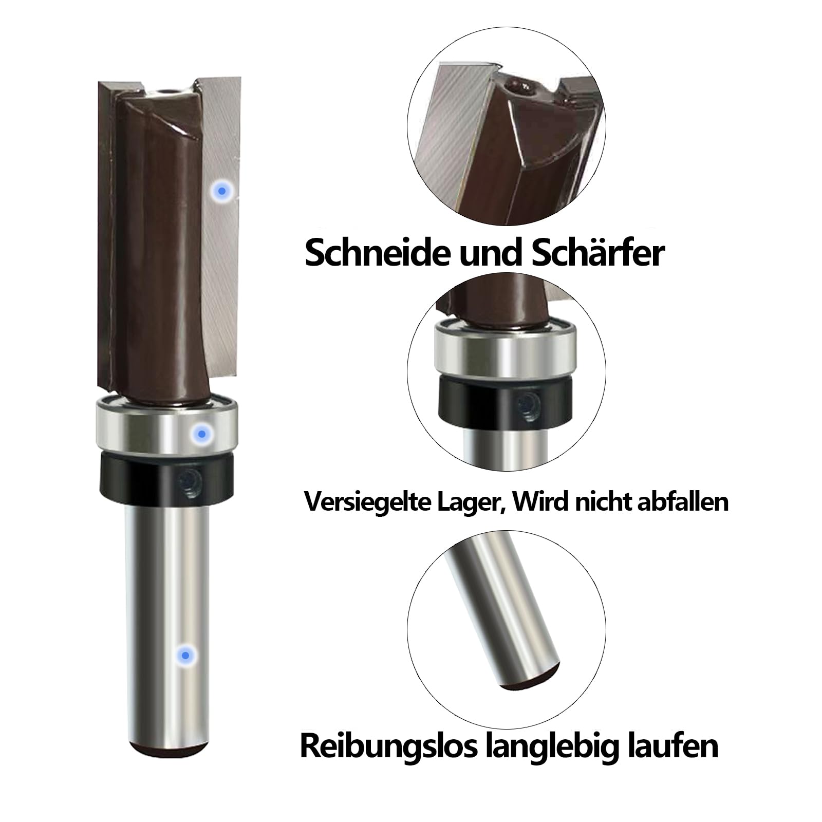 5 Stück Bündigfräser 8mm, mit Oben Anlaufring Kugellager, Kanten Kopierfräser Router Bit Set, Nutfräser/Holzbearbeitungs Schneidwerkzeug, für Holz Trimming