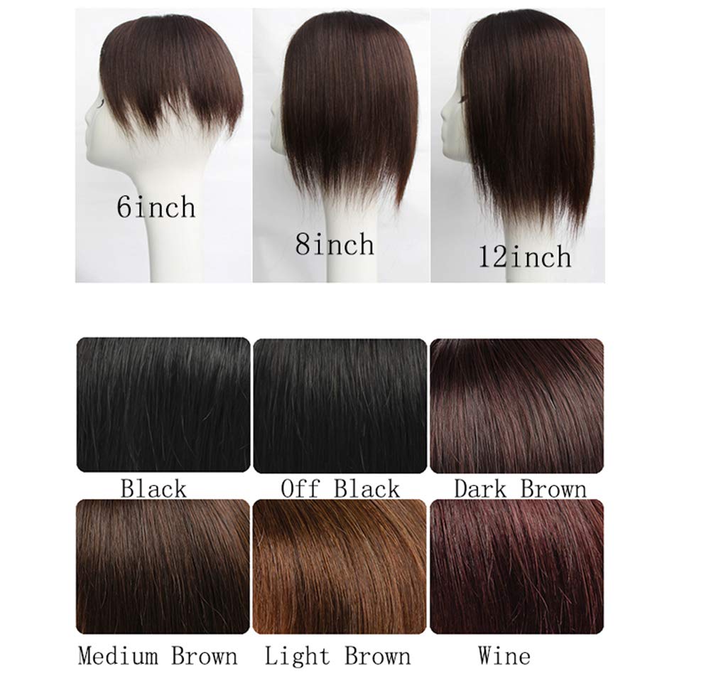 Human Hair Toppers for Women, 3.5"x 2.4" Mono Clip in Forehead Hairpiece to Disguise Thinning Hair, Light Brown 7"