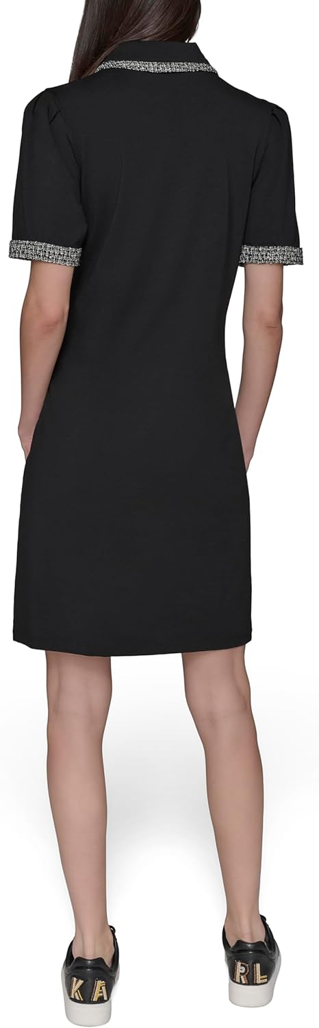 Karl Lagerfeld Womens Puff Sleeve Tweed Collar Essential Dress - Image 4