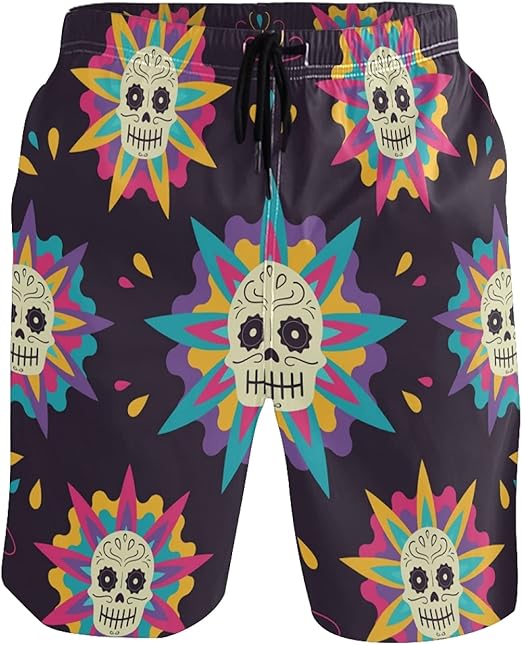 Mens Swim Trunks Dead Day Sugar Skull Halloween0101 Beach Swimwear