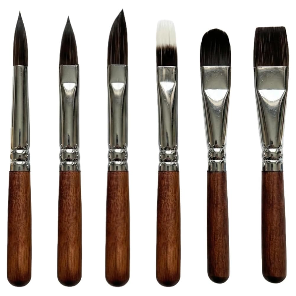 Xnuiasqe 6 Pcs Professional Synthetic Squirrel Paint Brush Set For Watercolor, Acrylic, Gouache Travel Art Paintbrushes