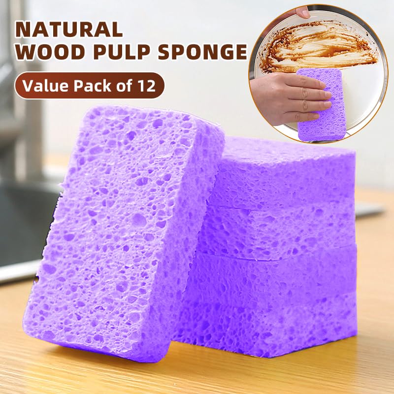 Image of 12 - Pack Non-Scratch Scrub Sponges - Sponges for Dishes and Washing Dishes, Cleaning Sponges for Kitchen Home Bathroom Cars, Funny Cut-Outs DIY for Kids (Purple