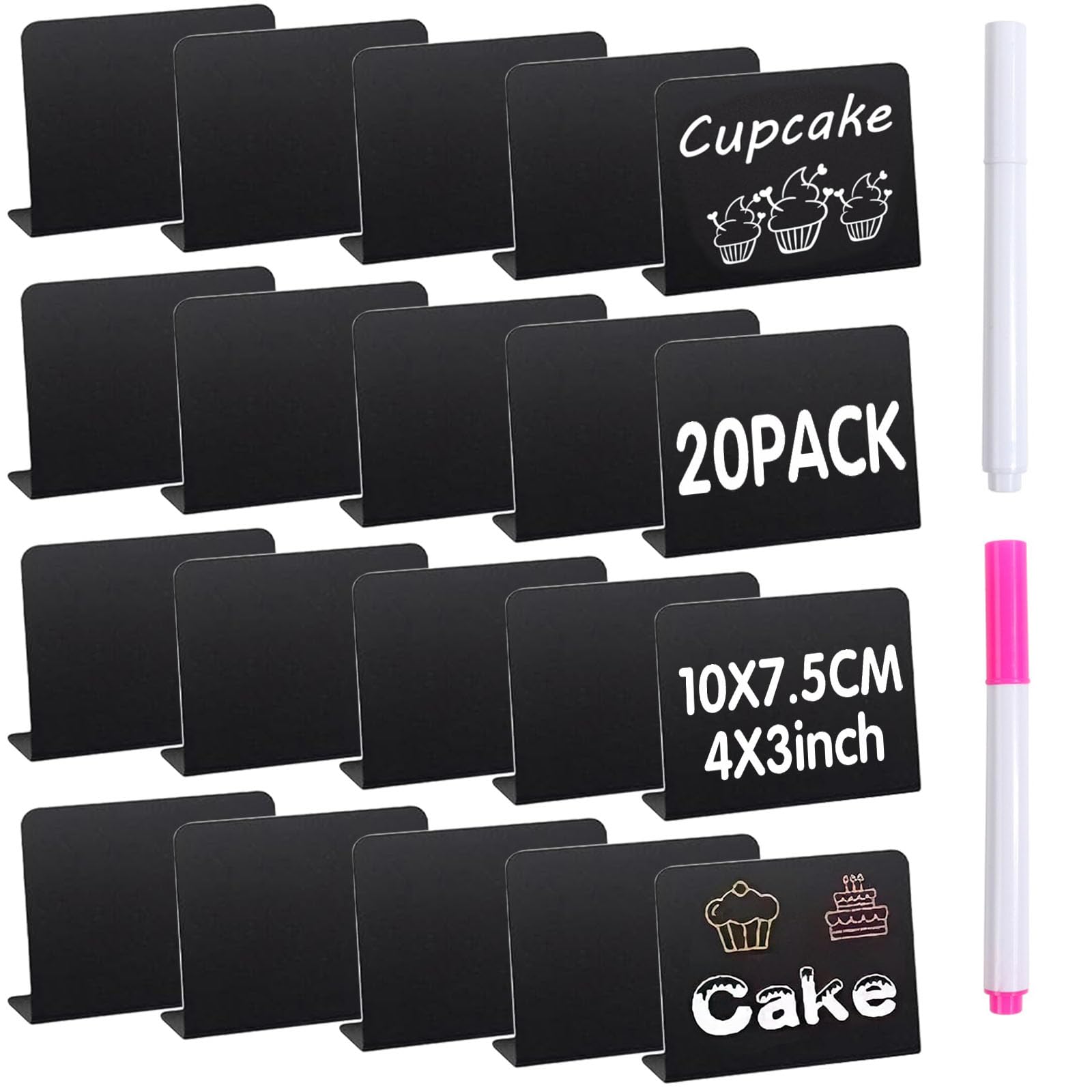 20 Pieces Mini Chalkboard Signs Small Blackboard Sign with 2 Chalk Pens Mini Chalkboard Price Tags for Display Food for Shop Buffet Bakery Cafe Wedding Party Market Stall Display 10 X 7.5CM