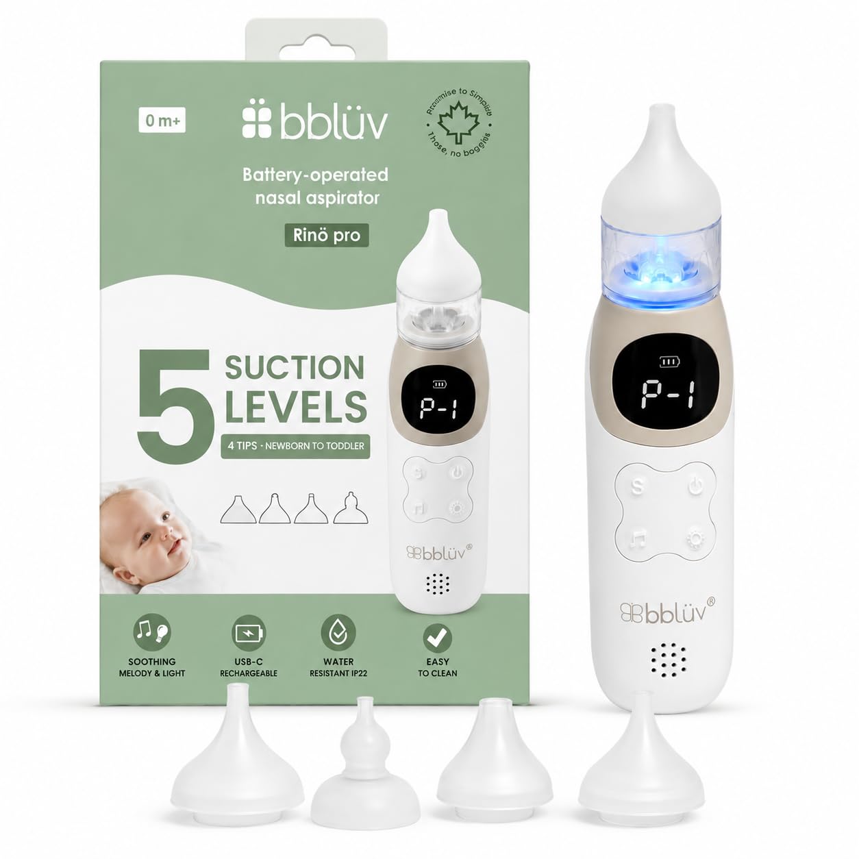 bblüv Rinö Pro Aspirador Nasal para Bebé Eléctrico con 5 Niveles