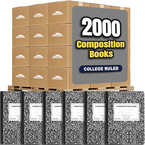 Trail maker Composition Notebooks (2,000 Pack), College Ruled Marble Cover, 200 Pages (100 Sheets), 9.75 x 7.5, Bulk School Supplies for Classroom, Office & School Donations