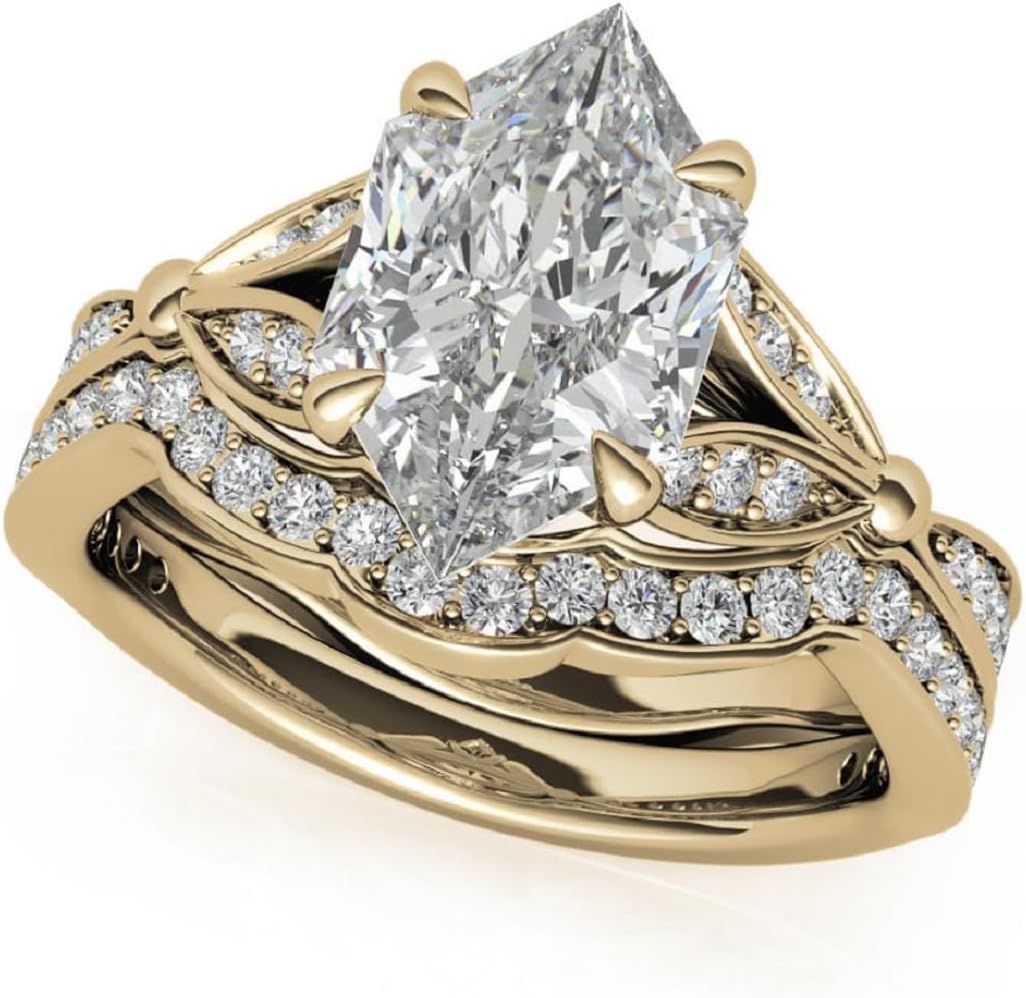 2CT-4CT Dutch Marquise Cut Moissanite Wedding Ring Set for Women Solitaire Split Shank Bridal Handmade Ring, Promise Gifts for Her