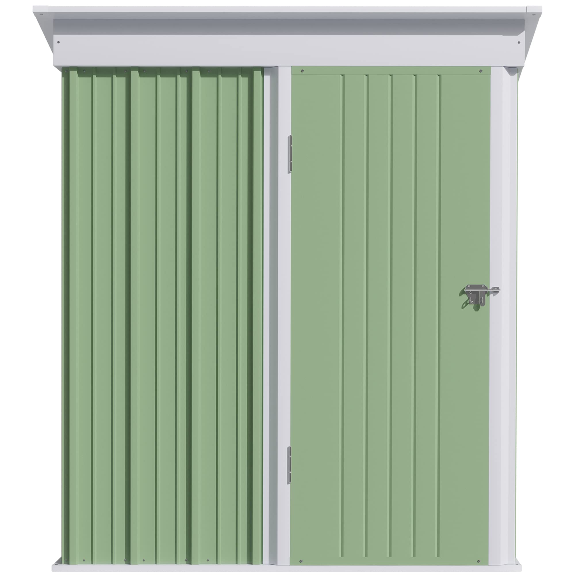 Outsunny Casetta da Giardino Piccola in Acciaio Porta Attrezzi, Armadio da Esterno con Porta Bloccabile, 161x95x163/181cm, Verde