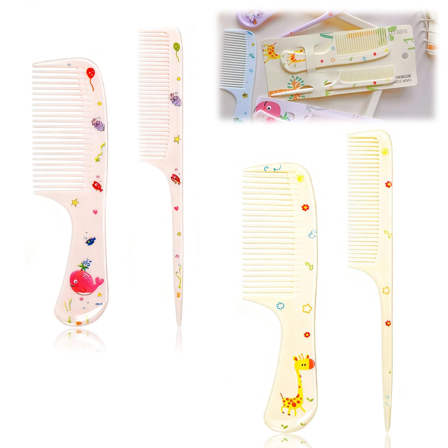 Baby Comb 4Pcs Kids Hairs Brush Set for Girls Boys Toddler Hair Comb Cute Hair Comb Set Fine-tooth