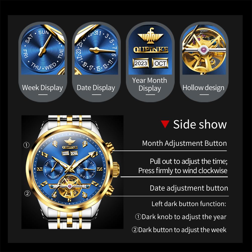 OLEVS Automatik Herrenuhr Skelettiertes Zifferblatt Wolframstahl Armband Saphirglas 5ATM Wasserdicht Leuchtende Luxus Armbanduhr Herren