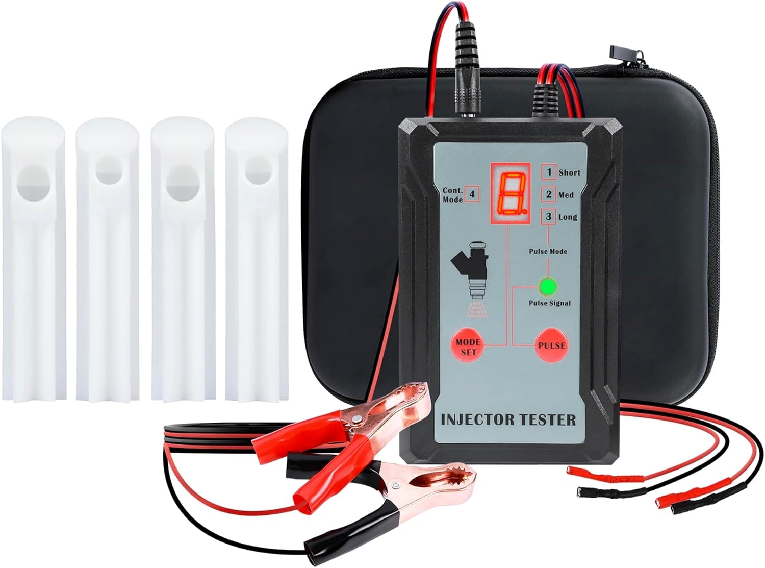 Mr CARTOOL Testeur d'injecteur Automatique 12V avec 4 Adaptateur de Nettoyage et 8 Modes d'impulsion pour Injecteur de Carburant Testeur de Pression d'injecteur, Test de 2 Injecteurs Synchronisés