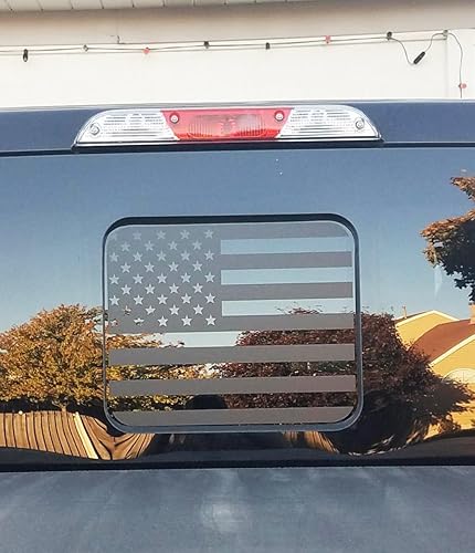 Miniatura 2 de Adhesivos para Ford F150 2015-2023 con bandera estadounidense para ventana trasera media, calcomanía de bandera estadounidense negra mate,