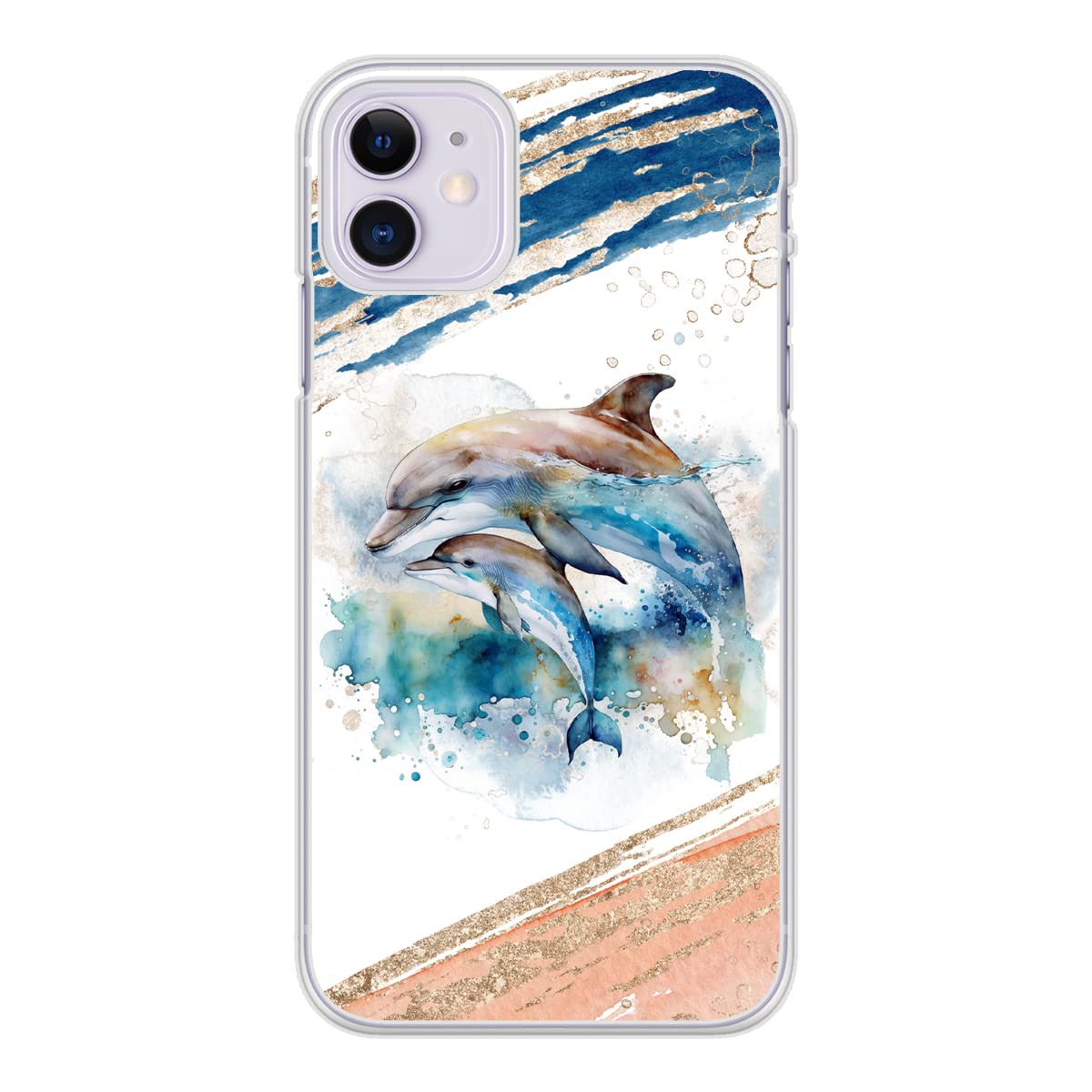 Silicone Case For iPhone Models 14 13 12 11 8 7 6 5 X PRO MAX XS SE XR PLUS Hard Back Case Clear Silicone Sides Dolphin PC0453 (iPhone 13 Pro Max)