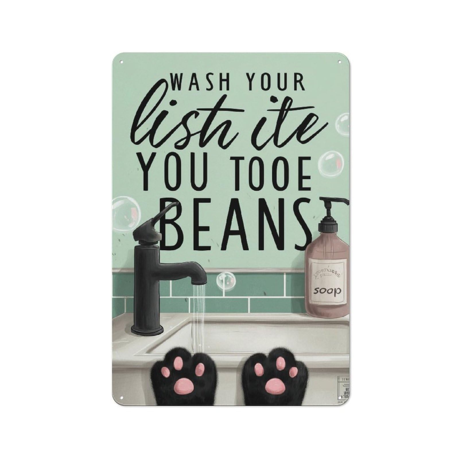 Junmoney Cat's Paws At The Sink Rustic Tin Wall Plaque 30X20cm For Guest Room Or Hallway, For Garage, Workshop And Man Cave Decoration