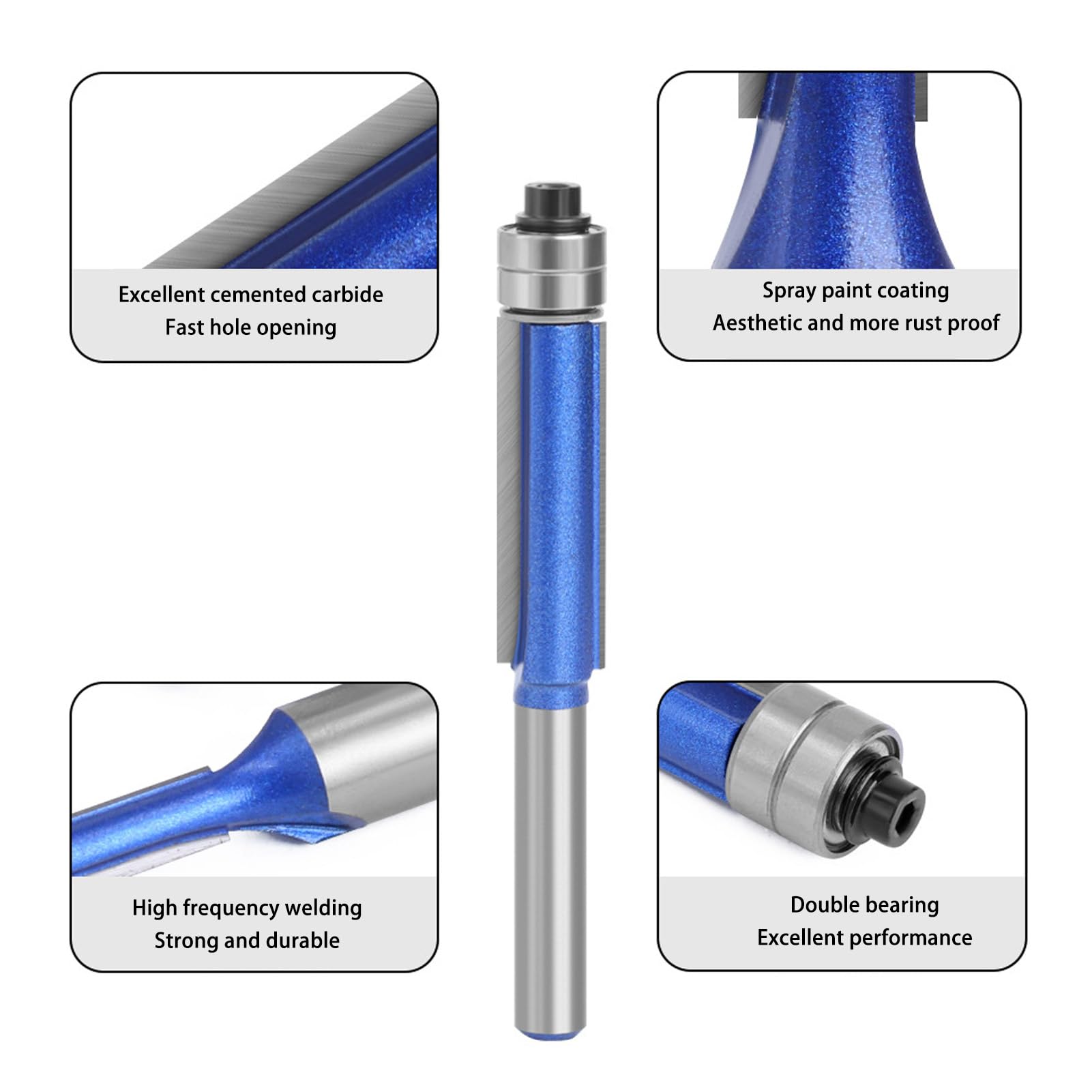 Respicefinem Double End 6×3×3 1 4In Shank Flush Trim Router Bit End Mill Double Bearing Milling Flush Trim Router Bit