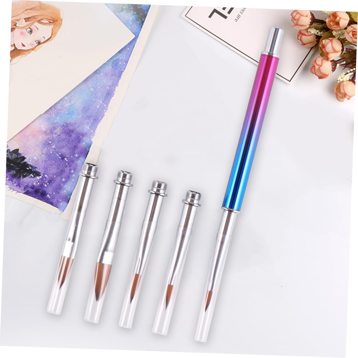 VICASKY 4pcs Nail Set Detachable Metal Handle Nail Art Pen Tips Easy to Use and Manicure Tools for Home and Professional Use