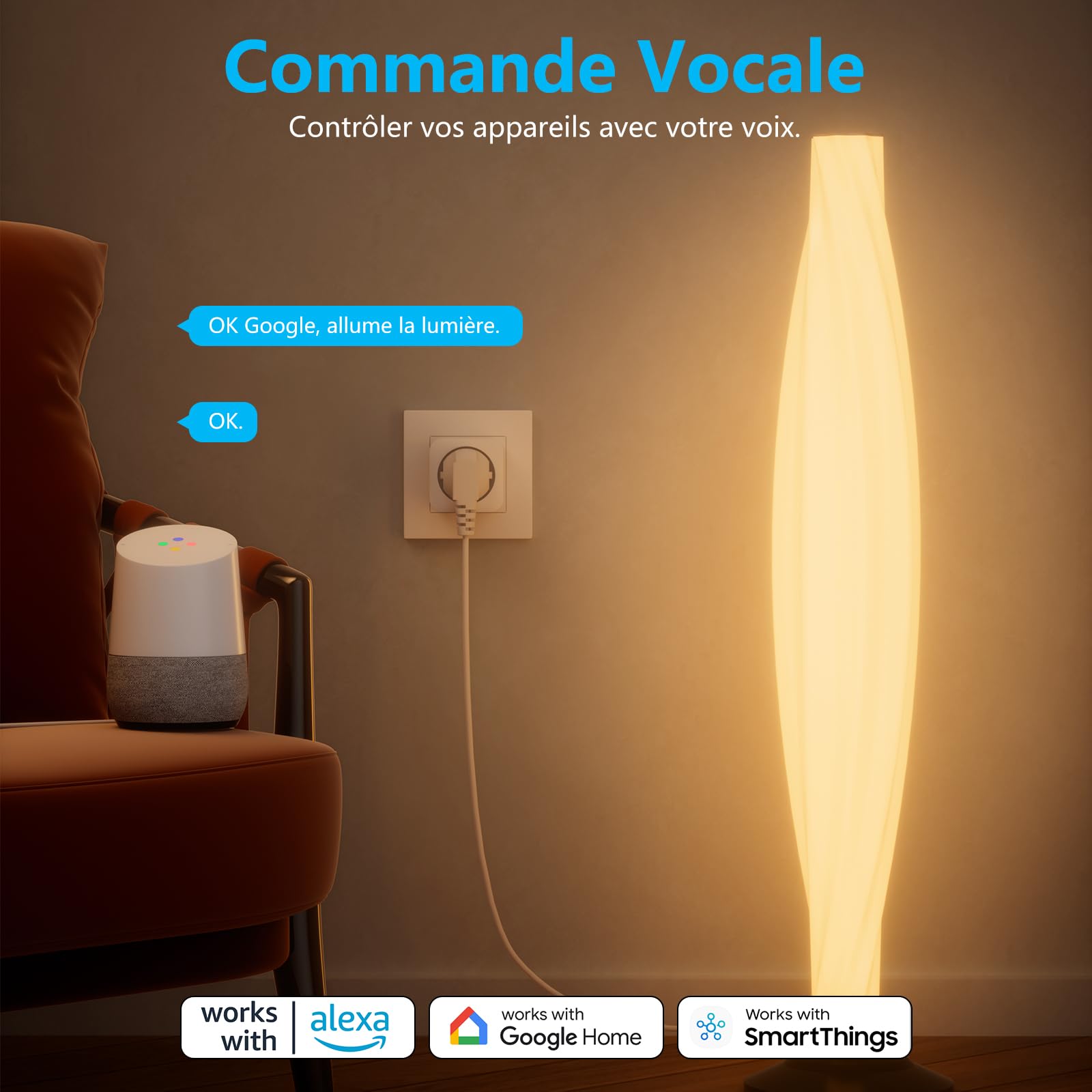 EIGHTREE - Enchufe conectado WiFi, seguimiento de consumo, 2,4 GHz Wi-Fi, 4-Pack | Alexa toma programable, compatible con Alexa/Google Home, SmartLife APP, control de ventilador/aire acondicionado, 16A 3680W