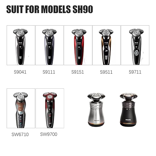 Miniatura 2 de SH90 - Cabezales de repuesto para cabezales de repuesto Philips Norelco Series 9000 compatibles con afeitadora SH90 y Series 9000 apto para modelos