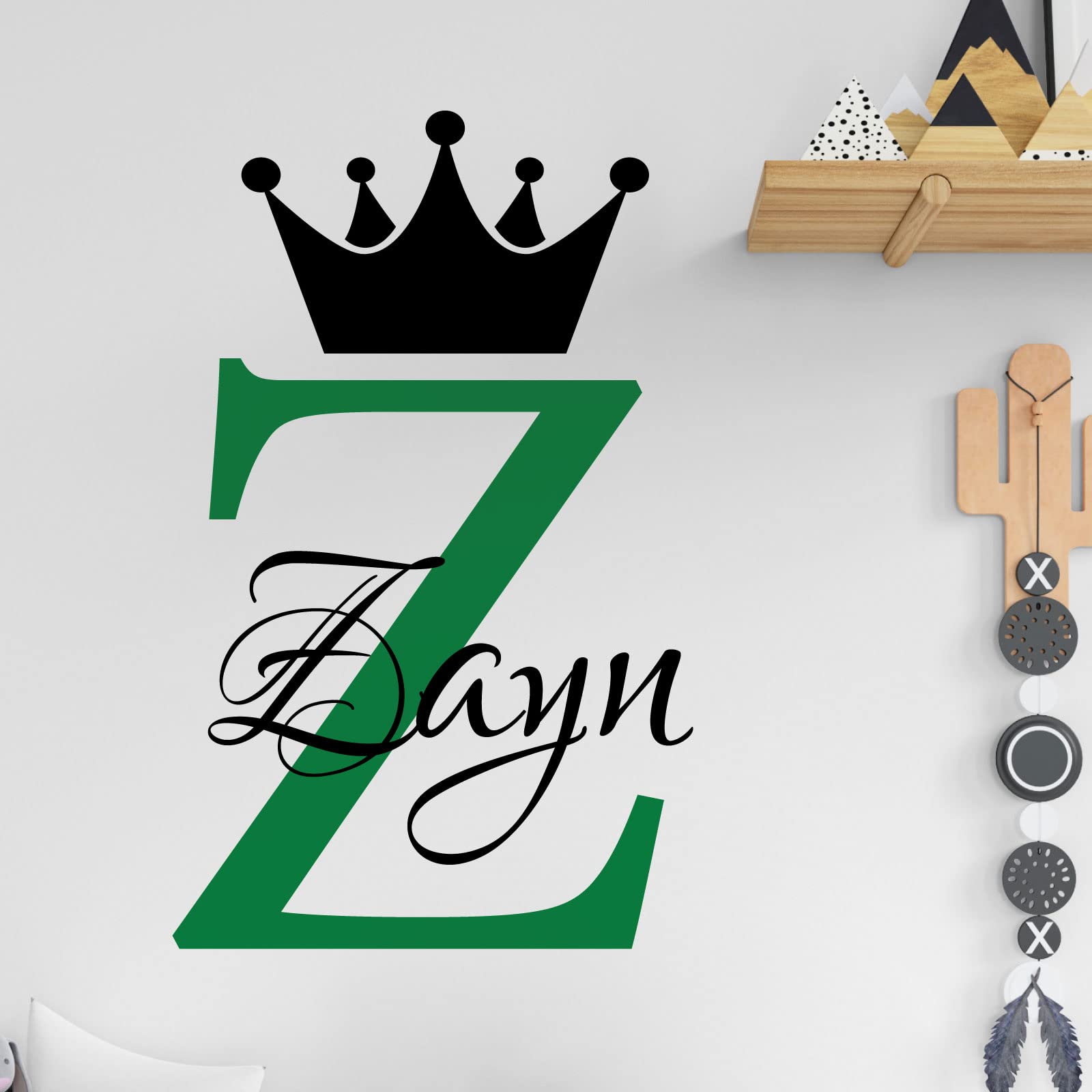Personalised Name Baby Prince Princess Decal Wall Sticker - Initial Letter Crown [Large] [Meadow]