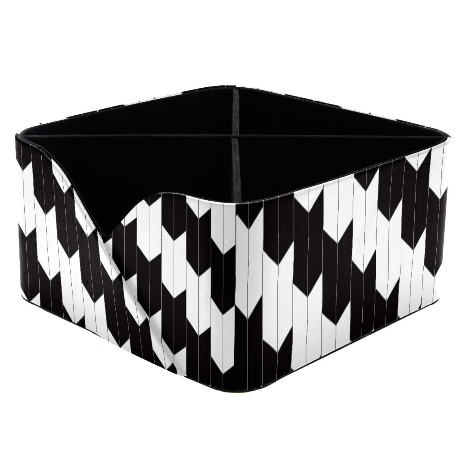 KengjuTesu Geometric Black White Desktop Organizer Pen Holder, Rectangular Pencil Cup for Office, Study and Makeup Stations