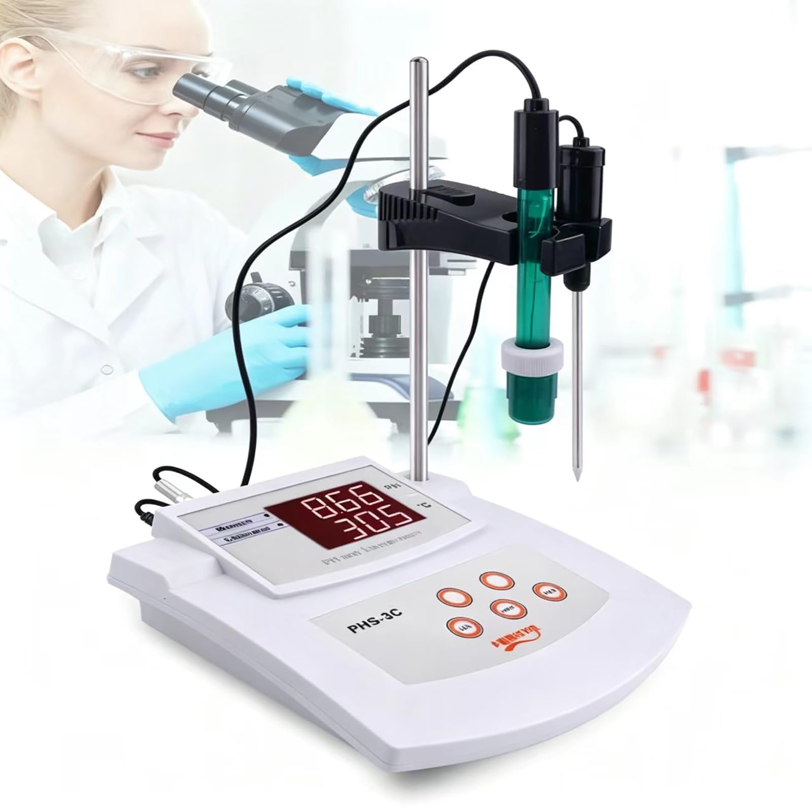 Medidor de PH de Sobremesa, Probador Digital de Temperatura y PH de Escritorio, Alta Precisión 0,01 PH, 0-14PH/0-100 ℃, Calibración Automática de 2 Puntos, para Laboratorio, Acuario
