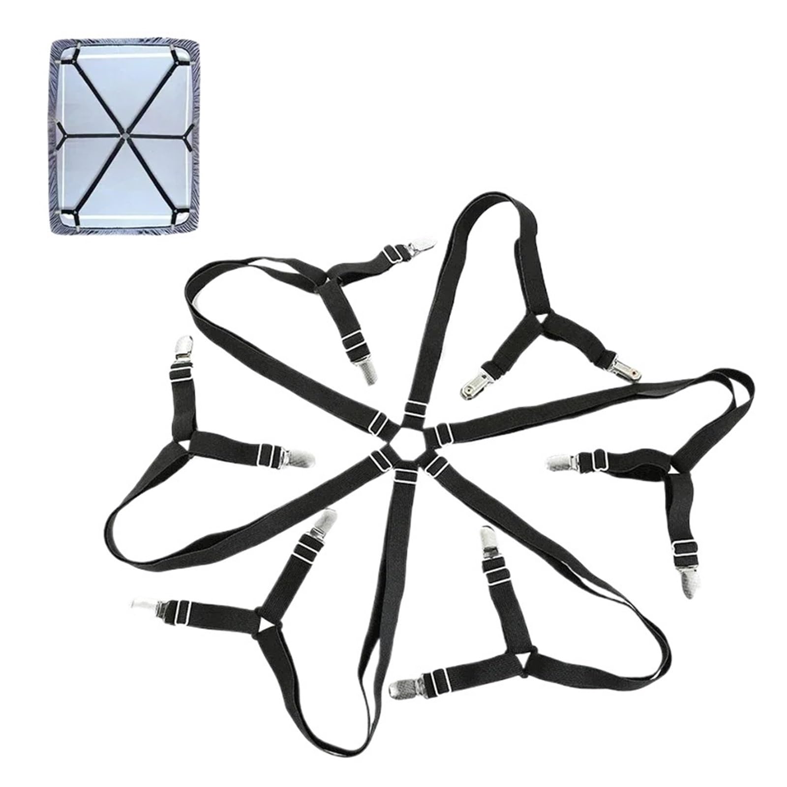 PFMSAAF bed sheet clips 12 Clips Elastic Bed Sheet Grippers Belt Fastener Non-Slip Strap Mattress Clip Fasteners Cover Blankets Organize Gadget for bed(12 Clips Black)